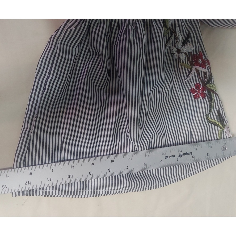 Stem & Vine Striped Floral Embroidered Bell Sleeve‎ Blouse Womens Size L - Picture 6 of 9
